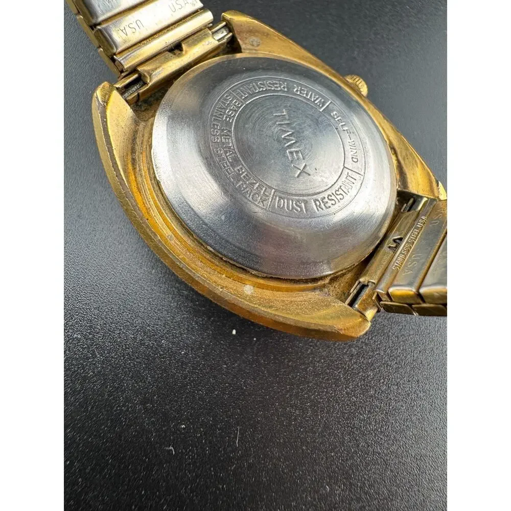 Vintage Timex Viscount Mens Watch 37mm Brown Dial Gold Tone Day Date Automatic